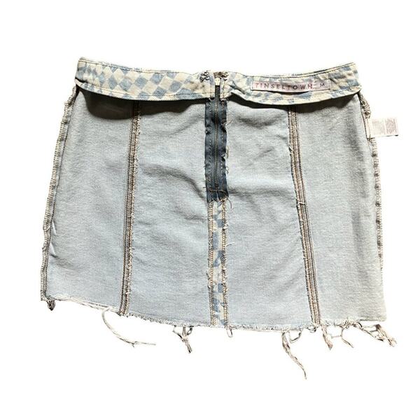 Tinsletown Fitted Mini Skirt Raw Hem (M) Junior Blue Graphics - Picture 4 of 13